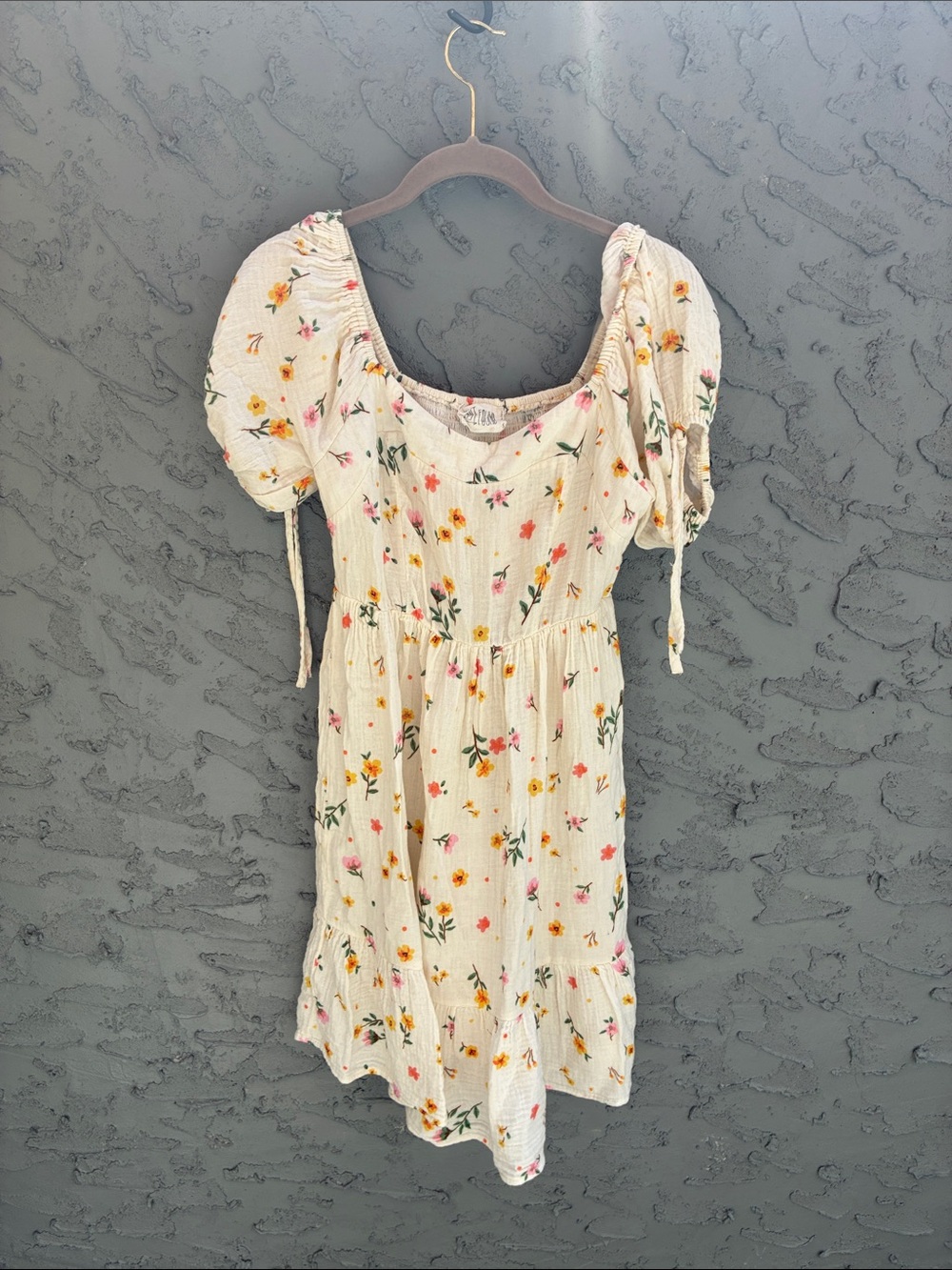 Milkmaid Coquette Yellow Floral Off Shoulder Puff-Sleeve Midi Dress Sz S Worn 1x